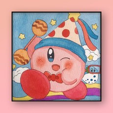 DIY 디지털 유화 핸드메이드 컬러 채우기 별의 커비 거실 그림, A342, 20*20【원목내부프레임】, 1개