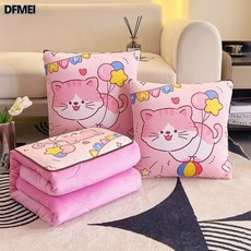 DFMEI 冬季加絨加厚水晶絨抱枕被抱枕二合一禮品臥室車載靠墊, 氣球貓加厚水晶絨