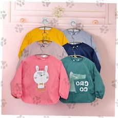 아동 방수 미술 앞치마 긴팔 가운 놀이복 토끼 악어 캐릭터 프린트 앞막이 원피스형 스모크, 연핑크_100