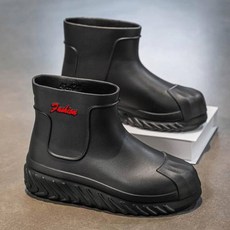 雨鞋男女雨天防滑耐磨防水鞋長款加厚長筒雨靴輕量透氣厚底中筒工作鞋大尺碼寬楦舒適廚師安全鞋戶外涉水鞋溯溪鞋兩用水陸高筒雨靴, 41, 黑紅