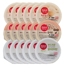 CJ 건강 햇반 작은공기 3종 혼합 ( 백미 + 잡곡 + 발아현미 ) 즉석밥 캠핑 음식, 130g, 18개