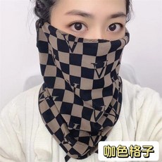 圍脖秋冬女韓版頭帶保暖德絨掛耳面罩護頸脖套百變圍巾男防風口罩, 德絨掛耳-[咖色格子], 1個