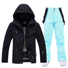 스키복 집업 스키장옷 남녀공용 보드복 상하세트, 1개, 블랙 상의+라이트블루 바지