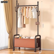 DFMEI 衣帽架落地臥室掛衣架家用室內輕奢可移動多功能宿舍收納衣服掛架, 60cm黑架【加厚耐磨棕色皮兜】衣帽掛鉤萬向輪+送調平底腳