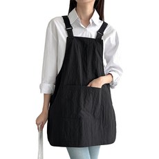 두리앤고 남녀공용 앞뒤 양면 카페 앞치마 방수, 블랙, 1개
