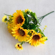 向日葵小雛菊仿真花束：太陽花、雛菊、小菊花等多款可選，人造絹花假花，台灣出貨, 1個, 12頭向日葵, 黃色