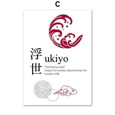 일본 캘리그라피 포스터 우키요 이키사이 와비 사비 월 아트 캔버스 회화 북유럽 인쇄 벽 그림 거실 장식, 15) 30X40cm Unframed  4, 1개