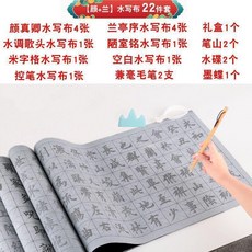 水寫布毛筆書法專用臨摹字帖成人初學者入門清水練習學生楷體套裝, 1個, 全套基礎書法22件套顏體行書訓練視頻,含有兩支毛筆兩個水碟兩個筆山禮盒包