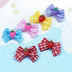 [문펫] 딸기리본고무줄 (한쌍) 5색 약3.0cm* 2.2cm 강아지리본, 빨강, 1개