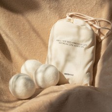 자연스러운 정전기 구김방지 양모 울드라이어볼 6ea + 파우치, 1세트, 베이지