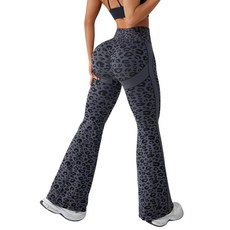 Aeghmry 여성용 섹시 레오파드 플레어 요가 팬츠 캐주얼 하이 웨이스트 운동용 체육관 레깅스 다크 그레이 레오파드 L