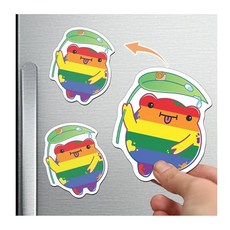 미묘한 LGBTQ+ 귀여운 개구리 프라이드 진행 깃발 자석 스티커 3개 LGBT 퀴어 세이프 스페이스 앨리 LGBTQIA 레인보우 3피스 7.6 x 6.4cm(3 2.45인