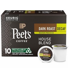 Peet's Coffee 다크 로스트 디카페인 큐리그 K컵 포드 하우스 블렌드 커피 143299, 10 Count (Pack of 1)