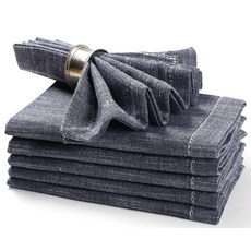 면 질감 천 디너 냅킨 6개 세트 (50.8 x 50.8cm(20 20인치) - 리넨) 100% 일상 사용 프리미엄 품질 오버 사이즈 연귀 코너 울트라 소프트 내구성 호텔 19, 네이비 블루