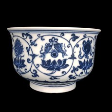 明宣德青花纏枝蓮托八吉祥紋碗 早期收藏老件文物瓷器 附錦盒