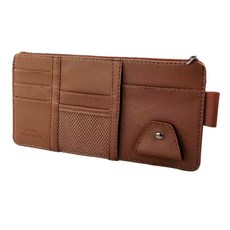 POLMI POCKET 汽車遮陽板收納袋 多功能分層 帶拉鍊主袋 眼鏡夾 棕色, 棕色-遮陽板收納袋「帶拉鍊主袋」單個, 1個