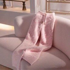 하이 웨이스트 핑크 니트 따뜻한 스트레이트 팬츠