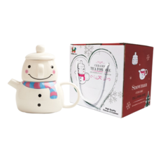 MorningSea 가정용 크리스마스 귀여운 눈사람 도자기 차 주전자 세트, 푸른 색, 1세트