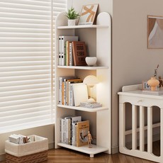 實木轉角書架落地兒童收納架：多層置物、環保安全、轉角設計、客廳臥室適用, 白色書架 實木多層置物