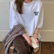 더블유 여성 반팔 티셔츠 오버핏 여자 여름 반팔티