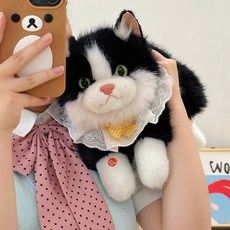 會叫布偶貓玩偶 模擬毛絨抱枕 睡覺娃娃 45cm/55cm 帶音樂顆粒, 布偶貓黑色 藍蝴蝶結圍兜, 1個