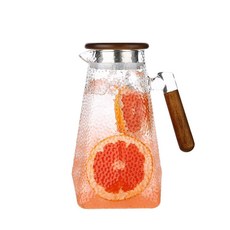 DIU 大容量冷水壺耐高溫玻璃水壺客廳燒水泡茶壺水杯喝水家用耐冷耐熱, 1個, 四方錘紋壺:如圖, 1L