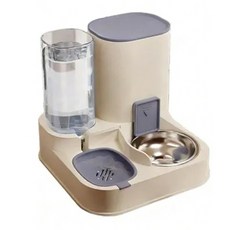 二合一寵物餵食器 2.3L+1.3L 自動儲水 寵物食盆 餵食碗 餵食器 兩色可選, 不銹鋼款藍色, 1個, 2.3L