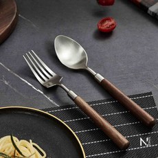 N.SPACE 胡桃木餐具 美國進口木材 304不鏽鋼 原木餐具, 胡桃木餐具 (日常) - 叉 + 湯匙, 1個