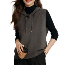 Makone 여성 후드넥 루즈핏 그레이 심플 무지 니트조끼