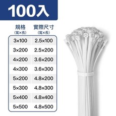 POLYWELL 自鎖式尼龍束線帶 100入 工業級, 白,0.4×20cm, 1個