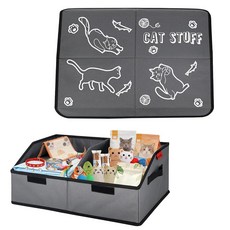 Outtip 19\" 600D Removable Divider Cat Toy Basket Collapsible Pet Storage with Lid and Handle Cut, 1 Pack