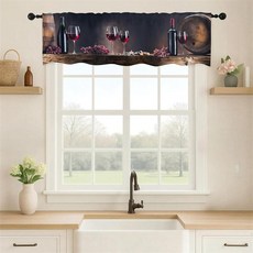 Famiffty 레드 포도 주방 커튼 봉 포켓 스몰 쇼트 카페 창문 장식 드레이프 홈 데코 너비 132cm x 길이 45.7cm 패널 2개 143499