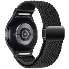 삼성 갤럭시 워치 7 6 5 4 FE 40mm 44mm/6 클래식 43mm 47mm/4 42mm 46mm/5 프로 45mm용 나일론 밴드 원 클릭 부착물 갭 없는 마그네틱, 블랙, 블랙