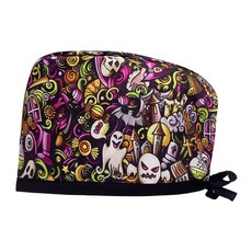 睡夢生活 純棉印花手術帽 可調節包頭帽 牙醫口腔科診所磨砂帽, 1個, 24029,無扣-可調節