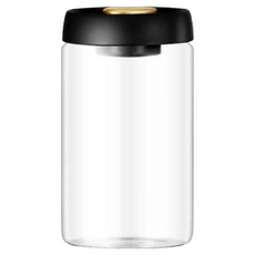 日式抽真空按壓咖啡豆保存罐 防潮保鮮 儲物罐 食品級玻璃密封罐 咖啡粉 茶葉收納, 1個, 黑金蓋1200ml  / 加大不加價