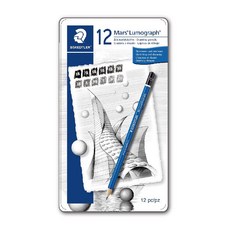 STAEDTLER 施德樓 Mars Lumograph 藍桿 繪圖/素描/製圖鉛筆鐵盒組-12支入, 1個, 全館商品滿500元出貨(不含運費), N/A