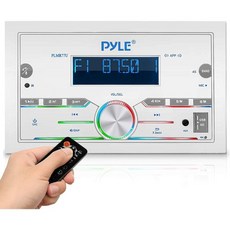 Pyle 블루투스 선박 라디오 수신기 300W 더블 DIN 보트 헤드 유닛 앰프 디지털 LCD 마이크 AUX MP3 USB SD AM 리모컨 PLMR77U 화이트, Pyle 블루투스 선박 라디오 수신기 300W 더블 D