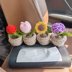 액세서리 뜨개질 꽃 화분 아트 차량용 미니 털실 포인트 수공예 인조 꽃다발 키트, 작은분재포함-비완성품