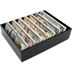 현금용 대형 머니 박스 하단에 8개의 구획과 실리콘 점이 있는 아크릴 현금 정리함 보드 게임용 투명 홀더, Black