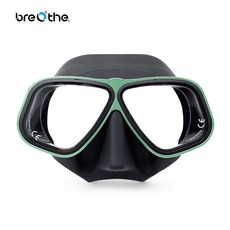 breathe 潛水面鏡，舒適貼合，低容積設計，鋼化玻璃鏡片，多色可選, 黑綠
