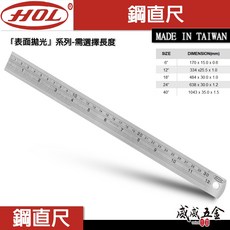 【威威五金】HOL 不鏽鋼直尺 刻度尺 表面拋光 高精度測量尺 長尺 鐵尺 英制 公制 mm英吋 6吋-40吋 台灣製, 1個, 1支，20cm
