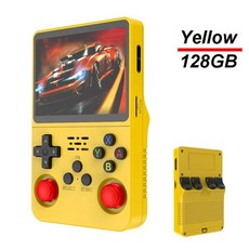 R36S 레트로 휴대호환 게임기 아르코스 시스템 3.5인치 IPS 화면 휴대호환 포켓 비디오 플레이어 게임 64GB, 12)Yellow 128G