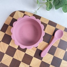 DFMEI 卡通小獅子餐具三件套可愛餐盤輔食碗套裝防摔耐高溫帶吸盤餵飯, 1個, 小獅子碗+勺子(深粉色):如圖