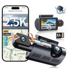 Juscar Wi-Fi 및 GPS가 있는 3채널 대시 캠 전면 후면/내부 음성 제어 4K/2.5K+1080P+1080P 트리플 카메라 자동차용 3인치 IPS 터치 스크린