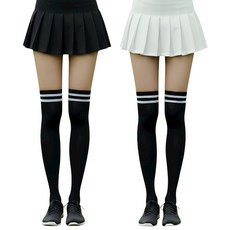 바이제이알 여성 골프스타킹 UV차단 투톤 착시스타킹 자외선차단 오버니삭스 2매 세트, 블랙, 2개