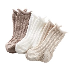 [Kufuu] 7-9 cm 일본제 신생아 양말 케이블 뜨개질 하이 삭스 3족조 (쿠후우)