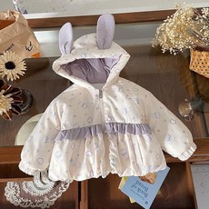 女童兔耳連帽保暖棉服外套