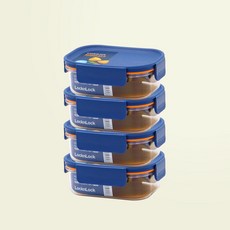 락앤락 비스프리 모듈러 플러스 직사각 밀폐용기 네이비 260ml + 세척솔, 단품, 4개