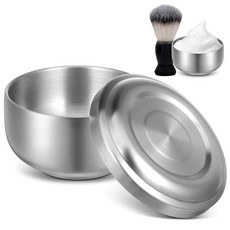 ARTIBETTER 면도 그릇 볼 스테인리스 스틸 뚜껑이 있는 비누 컵 10.2cm(4인치) 습식/뜨거운 면도용 깨지지 않는 머그 (실버), ARTIBETTER 면도 그릇, 볼 스테인리스 스틸,