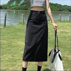 스커트 여성 블랙진 롱스커트 사계절 롱치마 데님 흑청